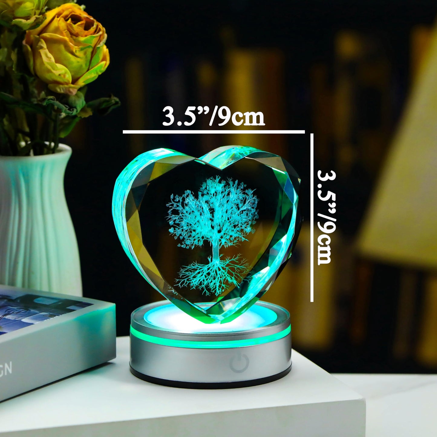Qianwei Tree of Life Gifts for Women 3D Crystal Heart - Laser Tree of Life Decor Glass Animals Gifts Figurines Statue Stuff for Room Decorations Night Light