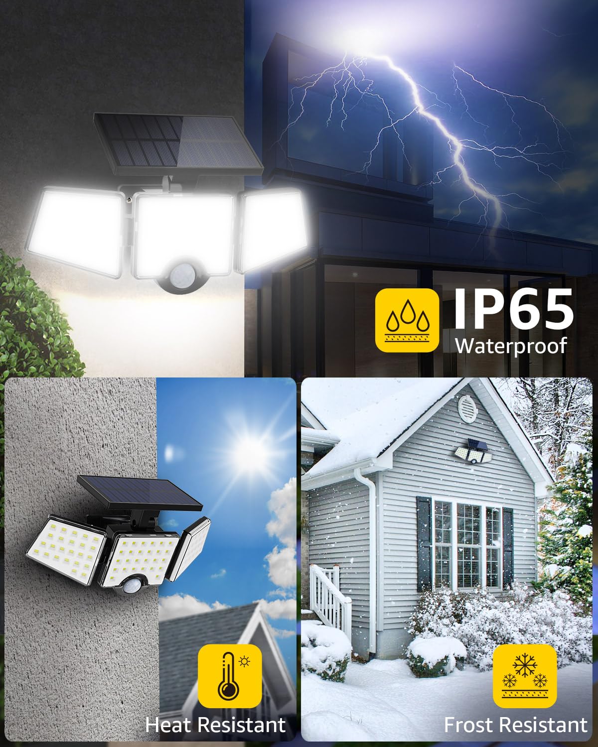 Lepro Solar Security Lights, 1000LM Solar Floodlights Motion Sensor with 360 Degree 3 Adjustable Heads, IP65 Waterproof, Wide Lighting Angle Solar Lights Outdoor for Yard Garage Pathway