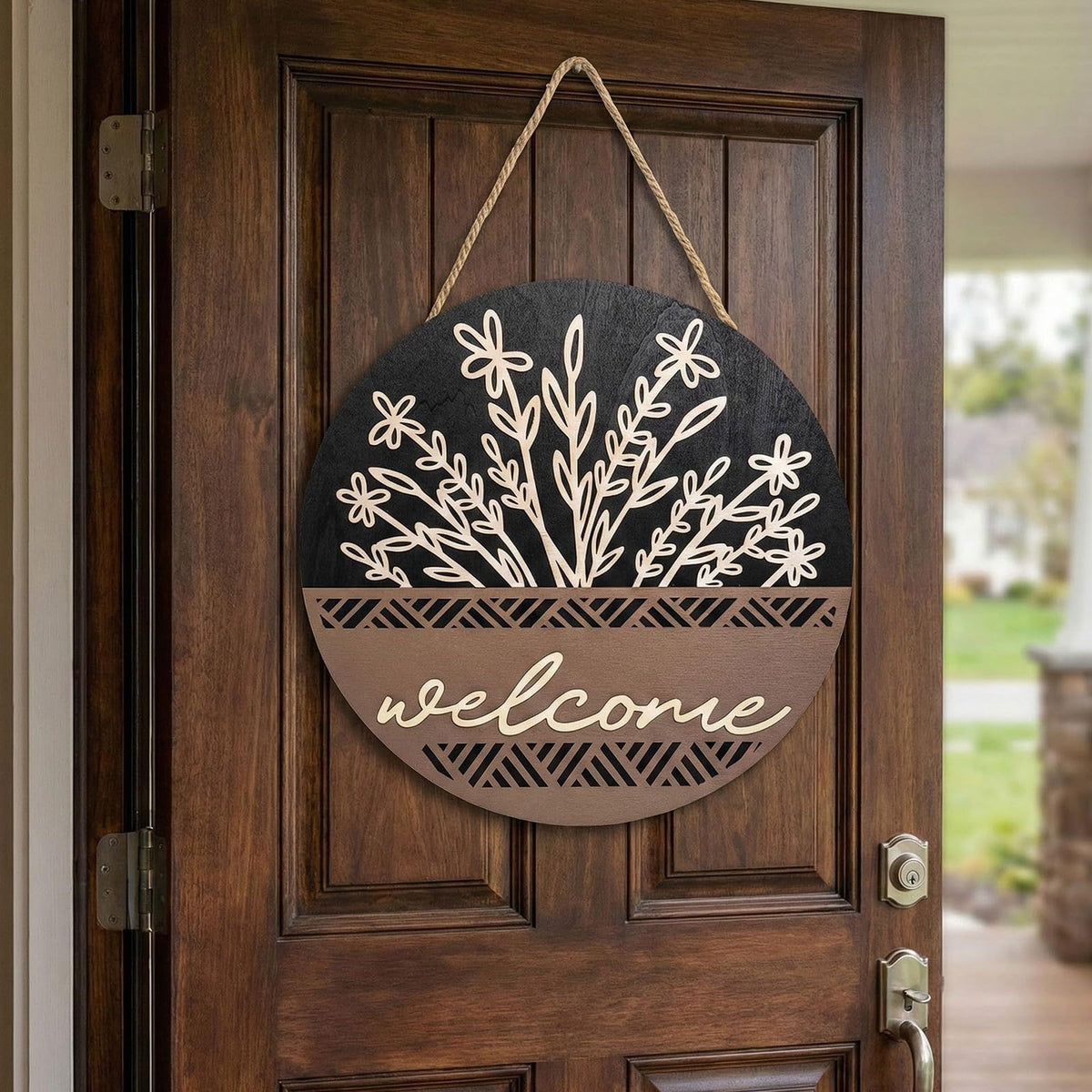 pechpell 3D Welcome Sign for Front Door, Rustic Wood Wall Hanging Decor
