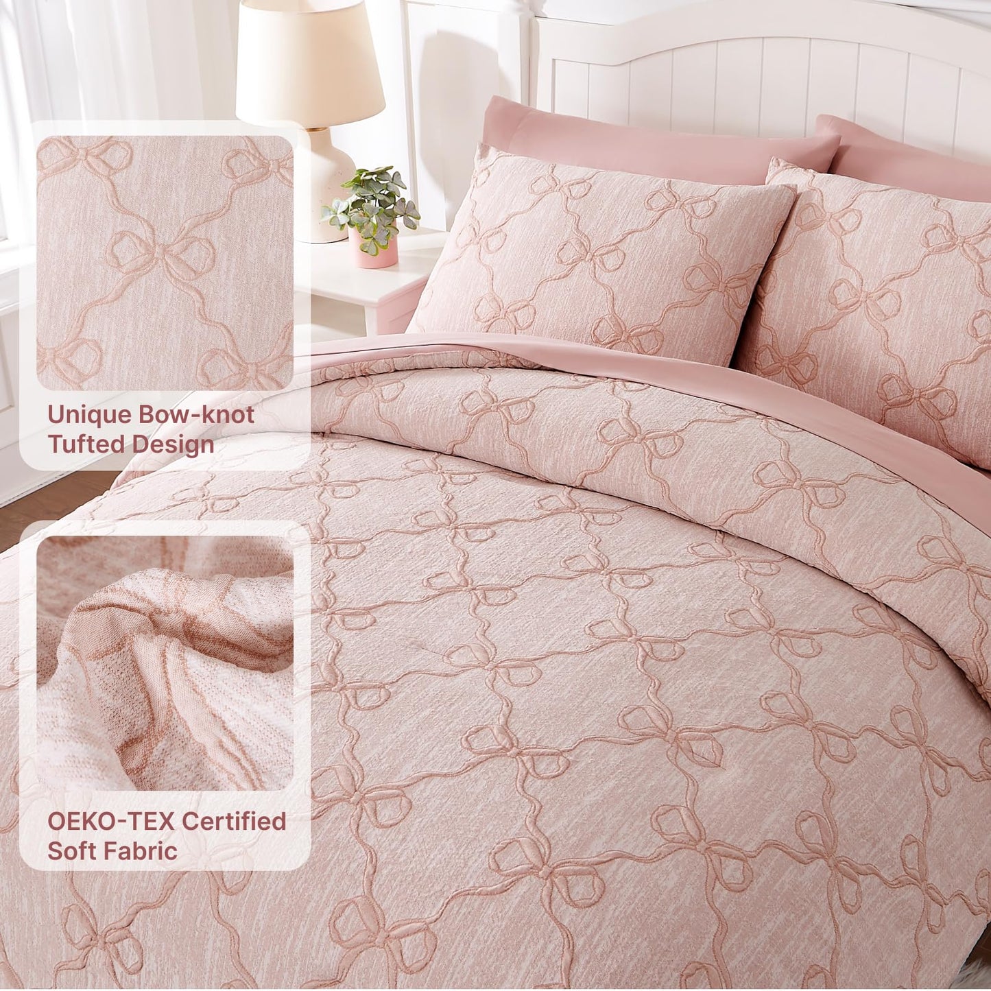 Wink Deer Twin Comforter Set with Sheets for Girls-5 Pieces Twin Bedding Sets with Pink Comforter, Sheets, Pillowcase & Sham for Kids (Pink Diamond, 66" X 86")