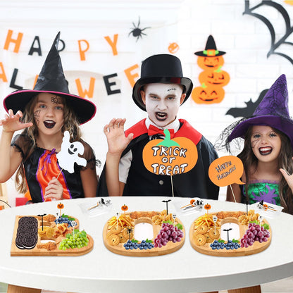 AUGSUN 53Pcs Halloween Charcuterie Board Set, 3 BOO Halloween Cheese Board Wooden Serving Platter with 50 Plastic Toothpicks for Party Buffet Supplies for Home Outdoor Party Decoration
