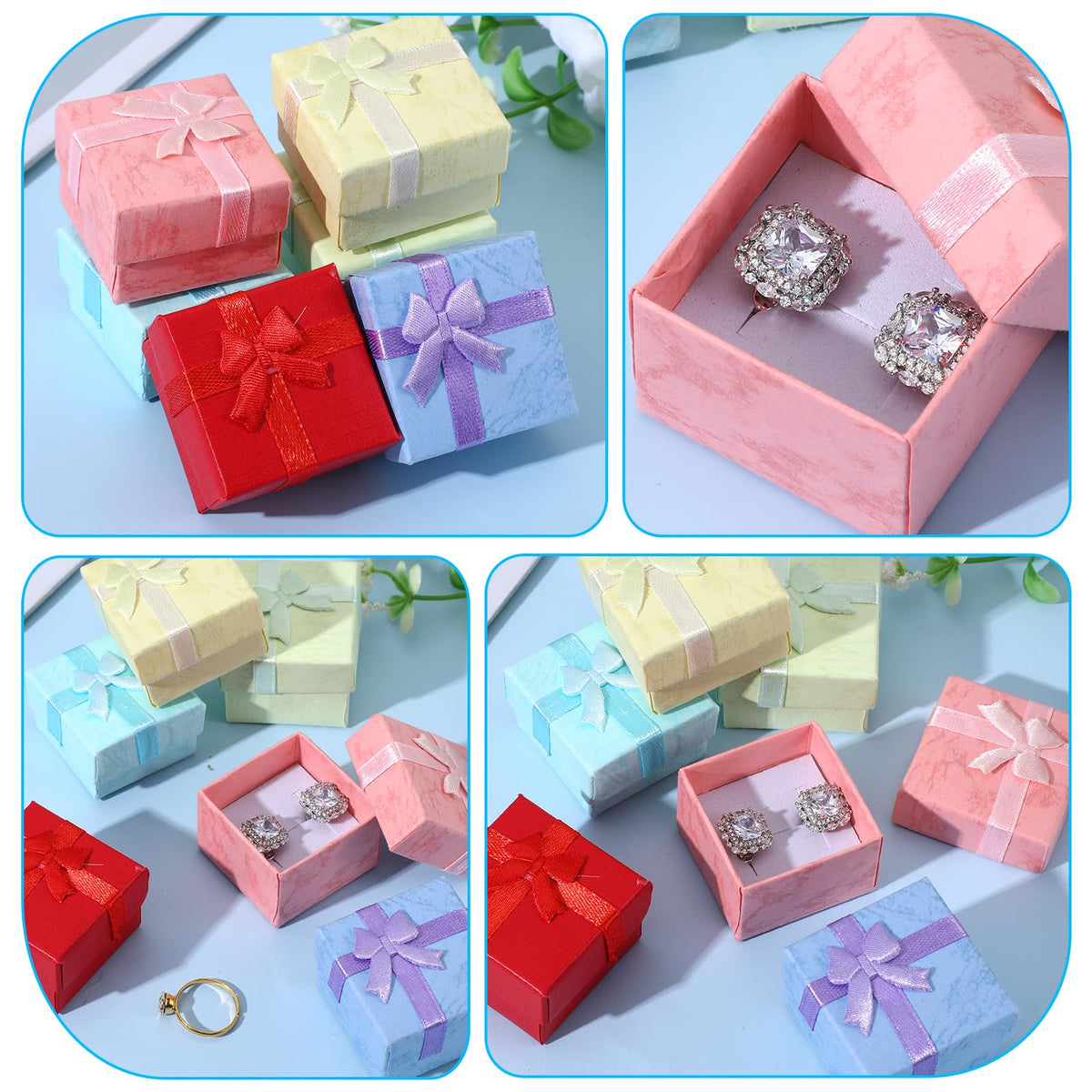Ubamdom 48 Pcs Jewelry Gift Boxes 1.6 x 1.6 In Jewelry Box Gift Cases Cotton Filled Cardboard Paper Box Bracelets Bangle Necklace Gift Case with Ribbon Bow for Valentine’s Moments, 6 Colors