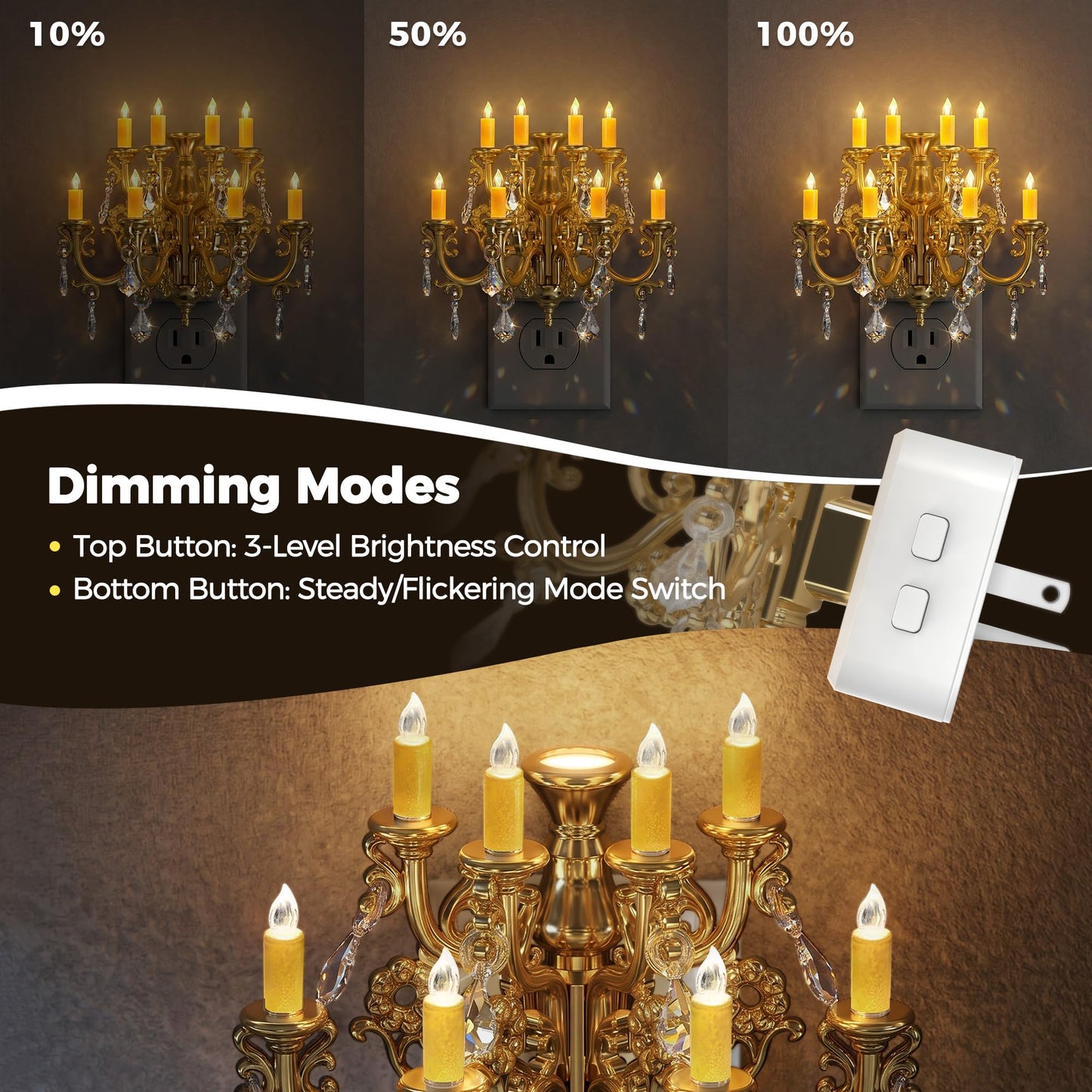 Briignite LED Night Lights Plug into Wall, Chandelier Night Light with Dusk to Dawn Light Sensor, Dimmable Golden Nightlight Plug in, 3000K Soft White for Bathroom Bedroom Hallway Kitchen