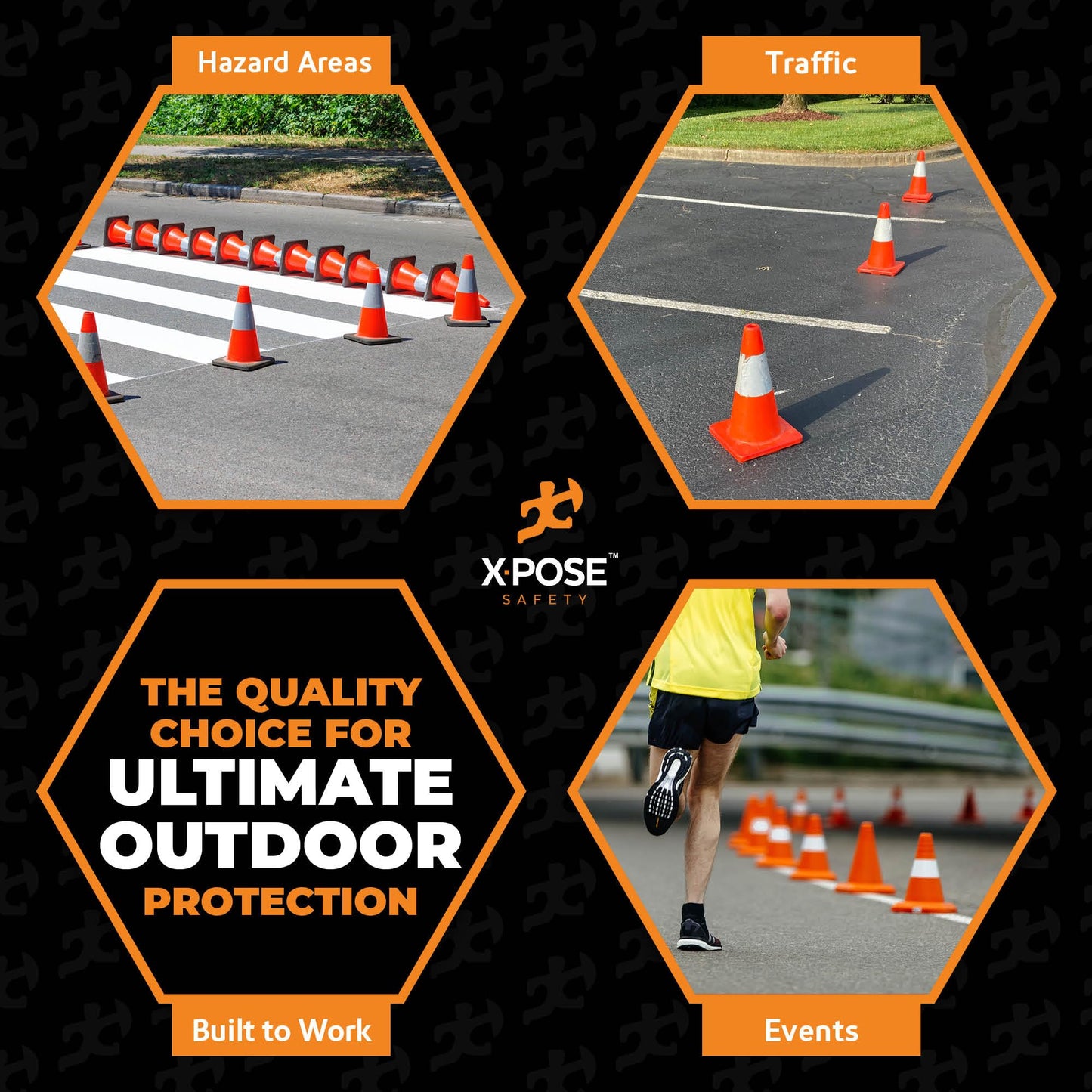 Xpose Safety 12 Inch Orange Traffic Cones with 4" Collar - 24 Pack Multipurpose PVC Plastic Safety Cone for Parking, Soccer, Caution, Kids and Construction - DOT Approved