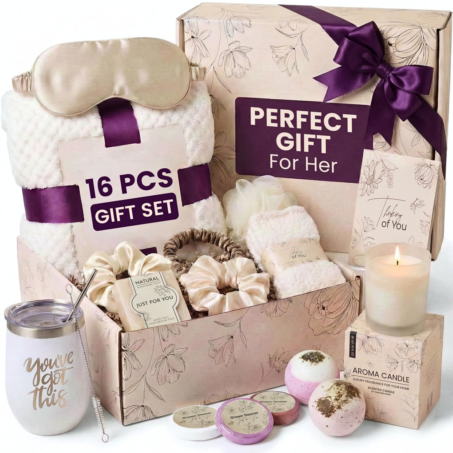 16 Pcs Self Care Gifts for Women - Relaxing Spa Gift Basket for Women, Unique Birthday & Get Well Soon Care Package for Her, Thinking of You Gift Set for Mom, Wife, Sister, Friend