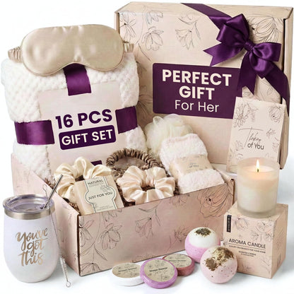 16 Pcs Self Care Gifts for Women - Relaxing Spa Gift Basket for Women, Unique Birthday & Get Well Soon Care Package for Her, Thinking of You Gift Set for Mom, Wife, Sister, Friend