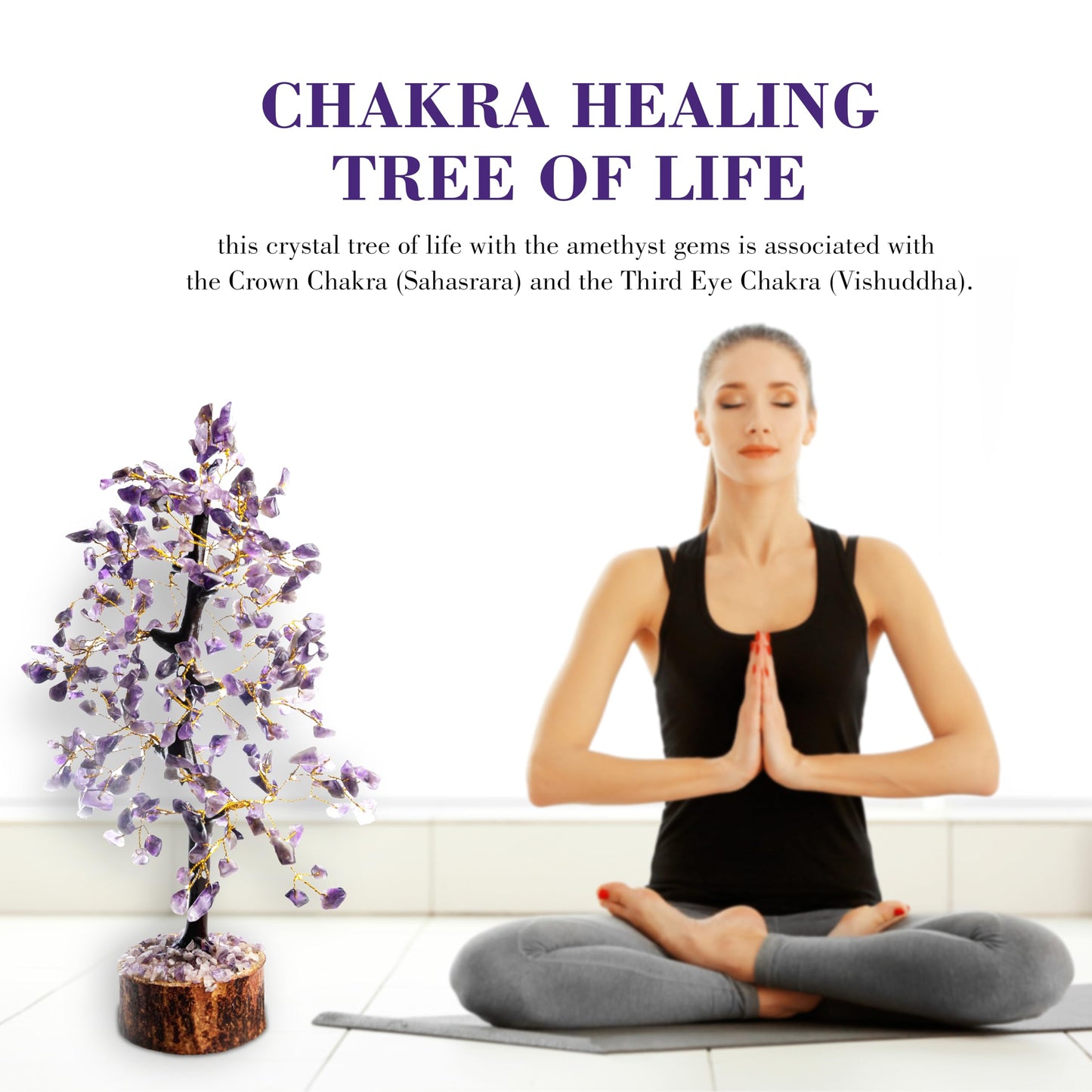 Wonder Care Amethyst Crystal Tree for Positive Energy Home Decor and Healing With M-Seal & Golden Wire | Fortune Tree | Crystal Decor | Chakra | Feng Shui (300 Beads)