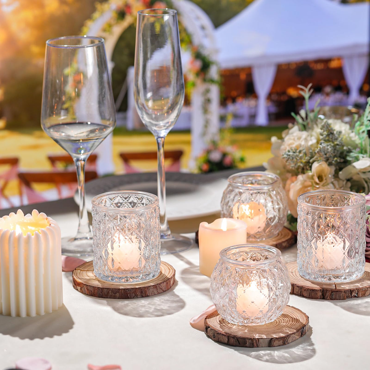 DARJEN Clear Votive Candle Holder Set of 20, Upgraded Size Tea Light Candle Holder Glass for Wedding Table Centerpieces, Elegant Bulk Votive Holders for Party, Proposals and Wedding Shower