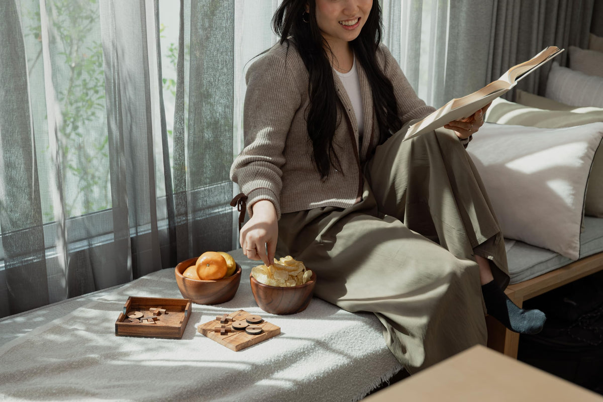Acacia Wooden Salad Bowls (Set of 2): 6" x 3" Individual Wood Serving Bowls for Fruits, Cereal, Salads or Snacks - Handmade from a Single Organic Piece of Acacia Wood, Food Safe