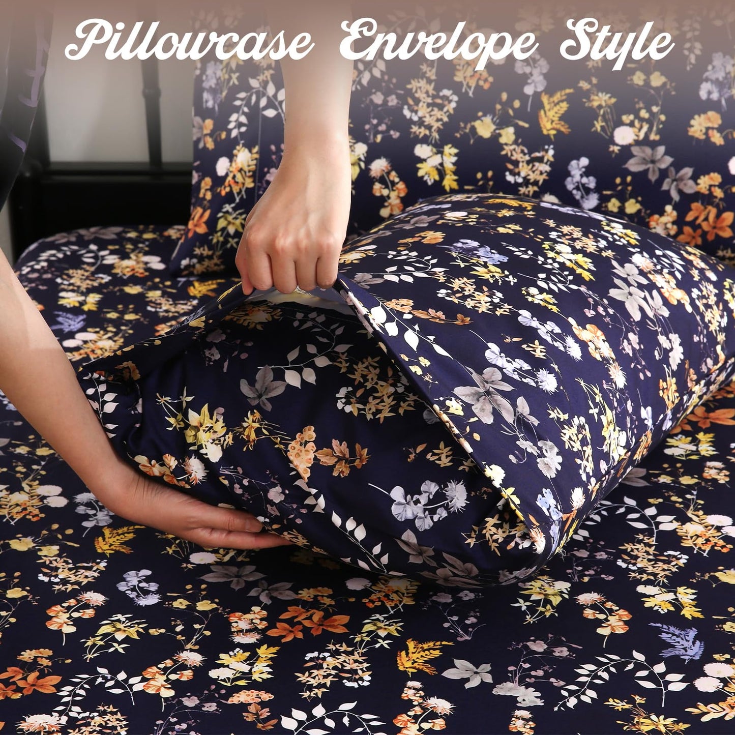 CozySmile 4 Pieces King Sheet Set Floral, Boho Sheets Soft Microfiber Deep Pocket, Floral Sheets (King, Tranquil Night Bloom)