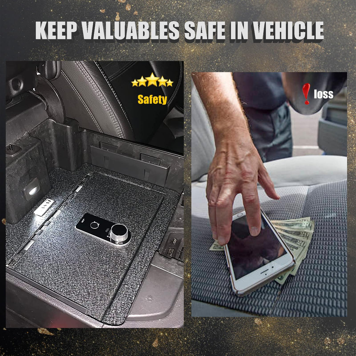 Center Console Gun Safe Vault - WASAI Vehicle Safe Vault Compatible with Ford Bronco 2025-2026, Anti-Theft High Security Armrest Lock Box with 4-digit Lock.