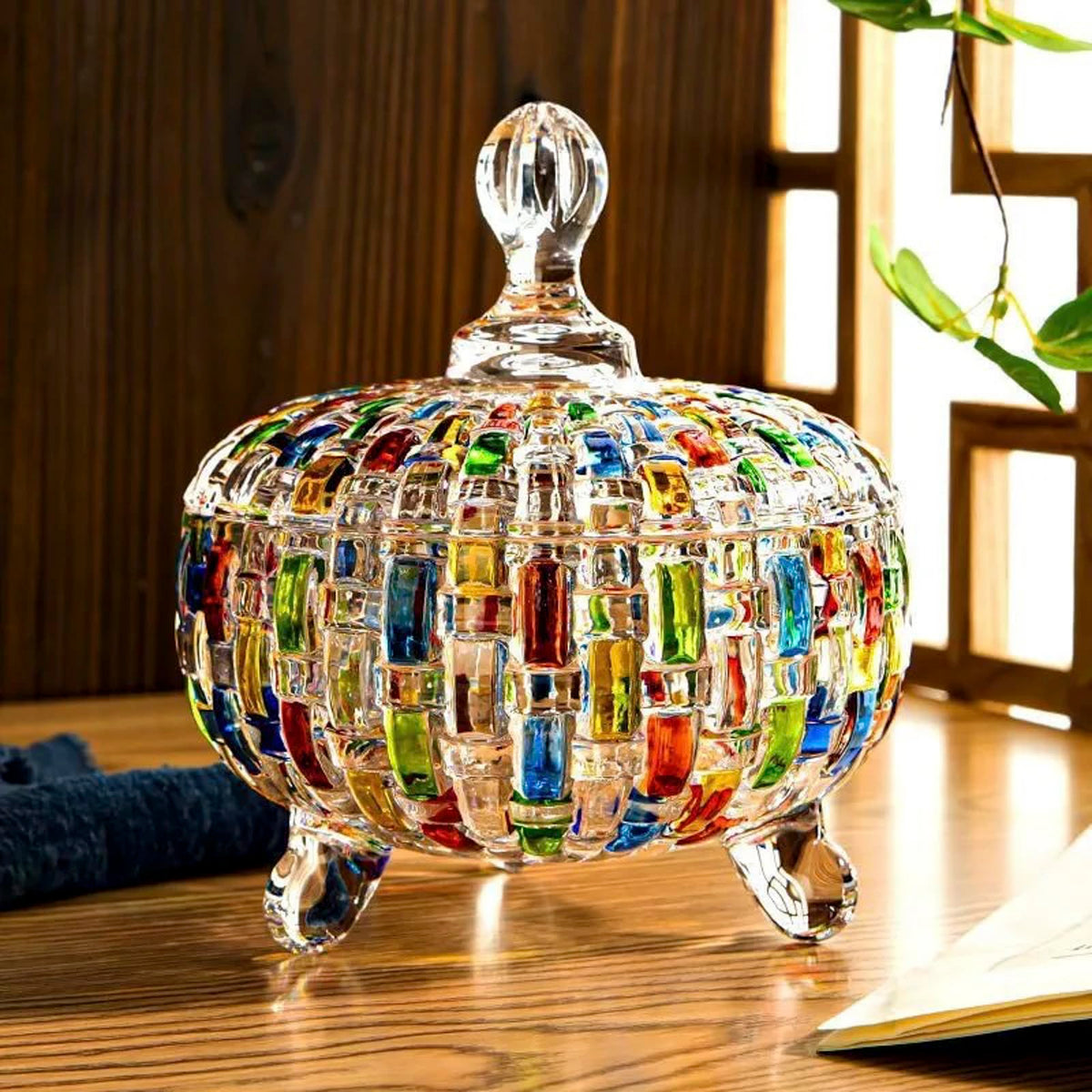HSKIE Colorful Crystal candy jars Candy jars with lids christmas candy jar Candy containers cute candy jar glass jar with lid-24 oz