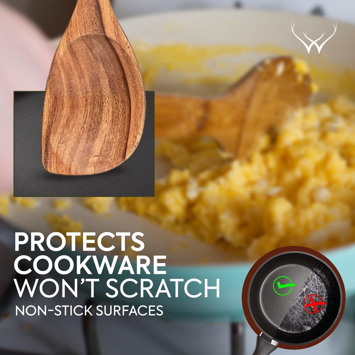 CORNER Teak Wooden Spoon for Cooking With Teak Spoon Rest - Made of Premium Natural Teak Wood