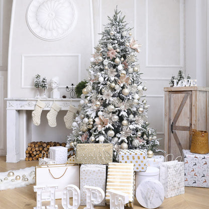 30PCS Christmas Glitter Snowflake Ornaments Plastic Snowflakes Ornaments-Xmas Tree Decorations,4.7-inch (Champagne Gold)
