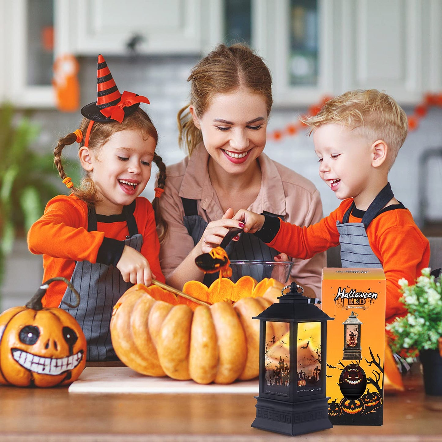 2 Pcs Halloween Decor Lantern,7.9x3.3in Portable LED Candle Lantern,Simulation Candle Flashing for Outdoor Indoor Halloween Decor Party Garden Supplies（Battery Not Included）
