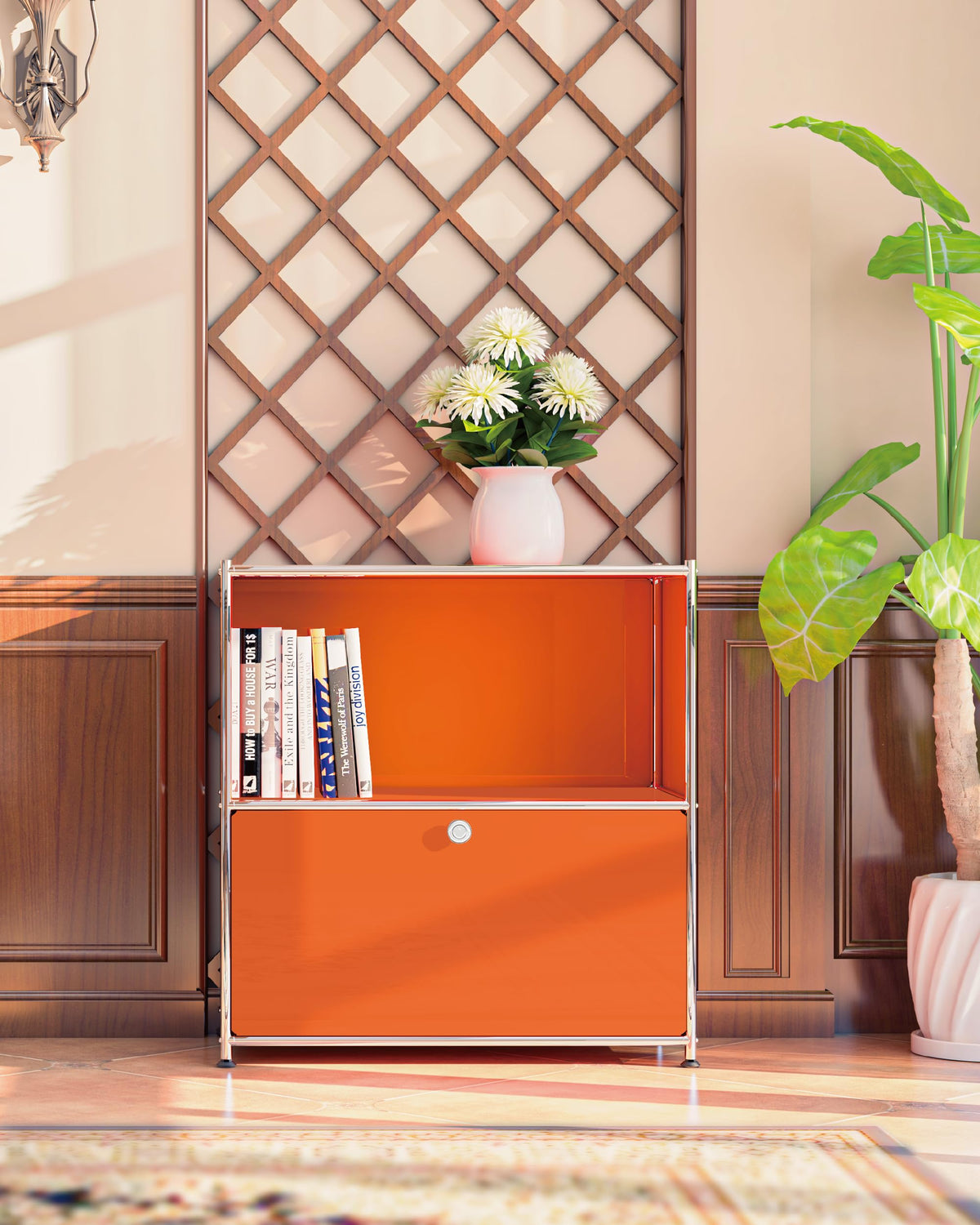 Simplink 32.5-Inch Flip-Top Storage Cabinet with Detachable Wheels, Metal Side Table and Small Sideboard Cabinet for Living Room, Bedroom, Office, Orange