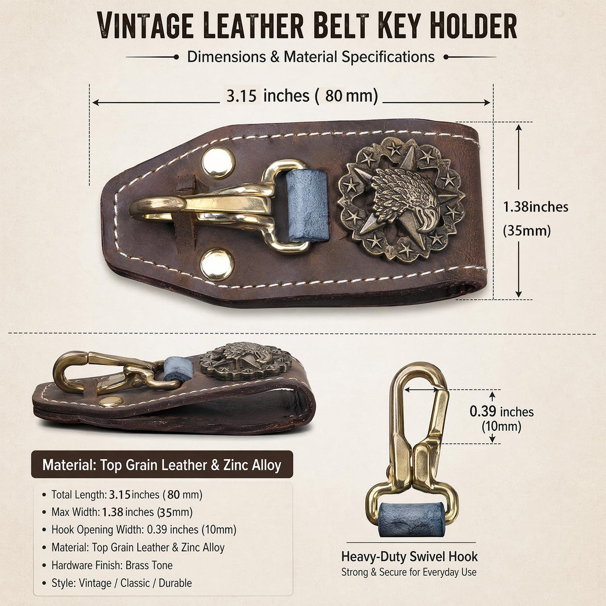 RIVEENY Keychain for Men, Belt Keychain Leather Belt Loop Key Holder Belt Key Chain Clips with D-Ring Buckle for Men (Style-B)