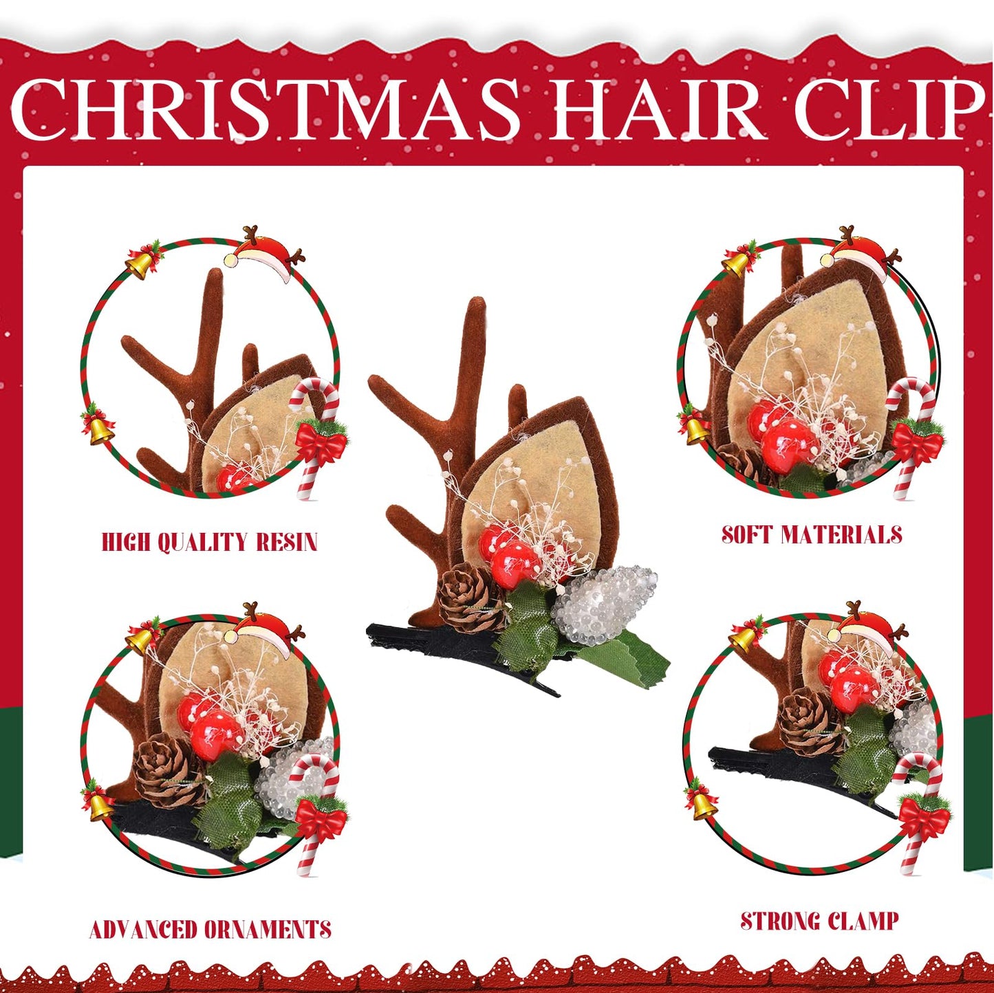 LATEEFAH Christmas Deer Reindeer Antlers Headband Cute Deer Ears Reindeer Hair Clips Beauty Headdresses Pine Cone Hair Accessories for Women