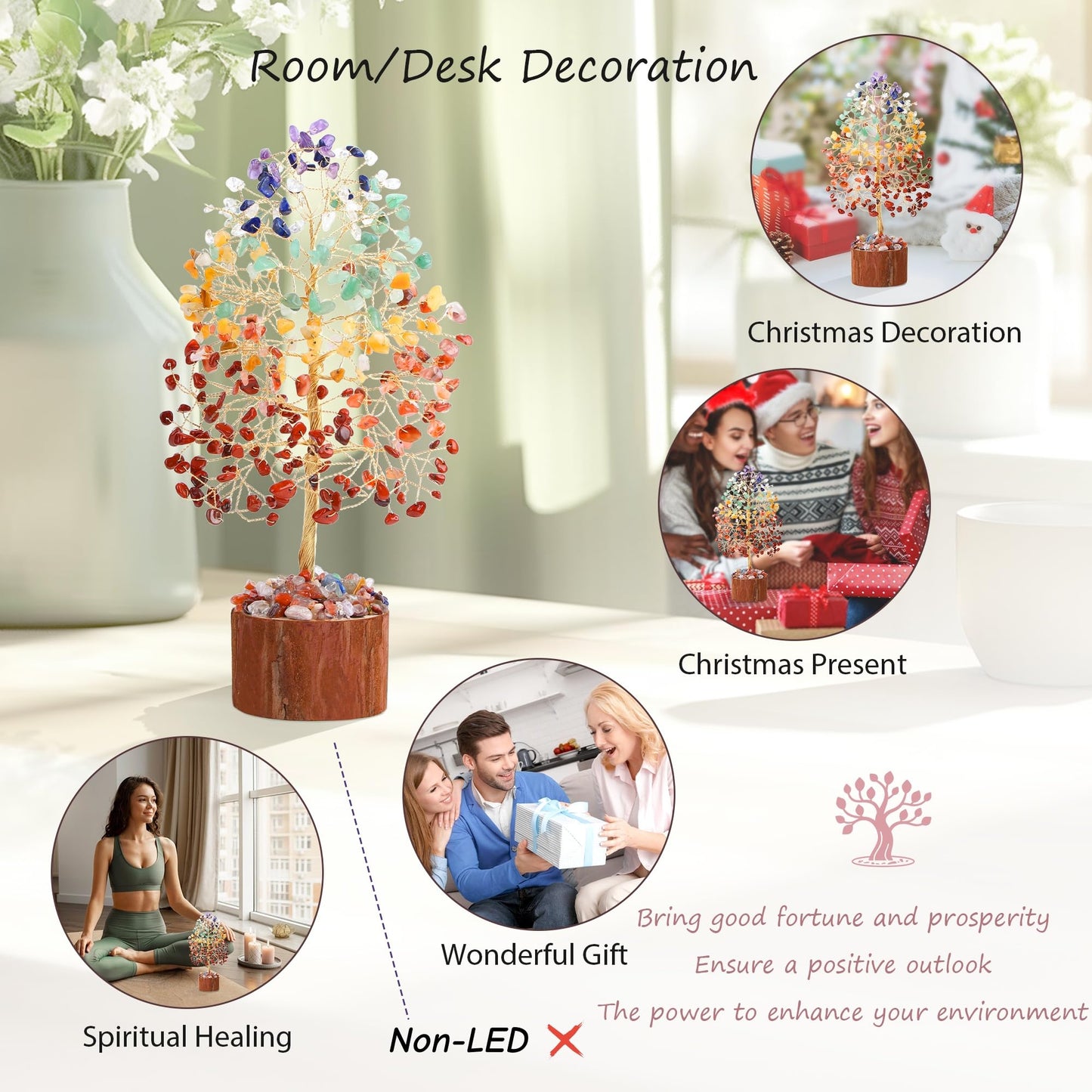 NUKAYAI 7 Chakra Crystal Tree of Life Gifts, Crystals and Healing Stones Crystal Tree Birthday Gift for Women, Feng Shui Meditation Positive Energy Home Decor Spiritual Tree of Life Gifts for Women