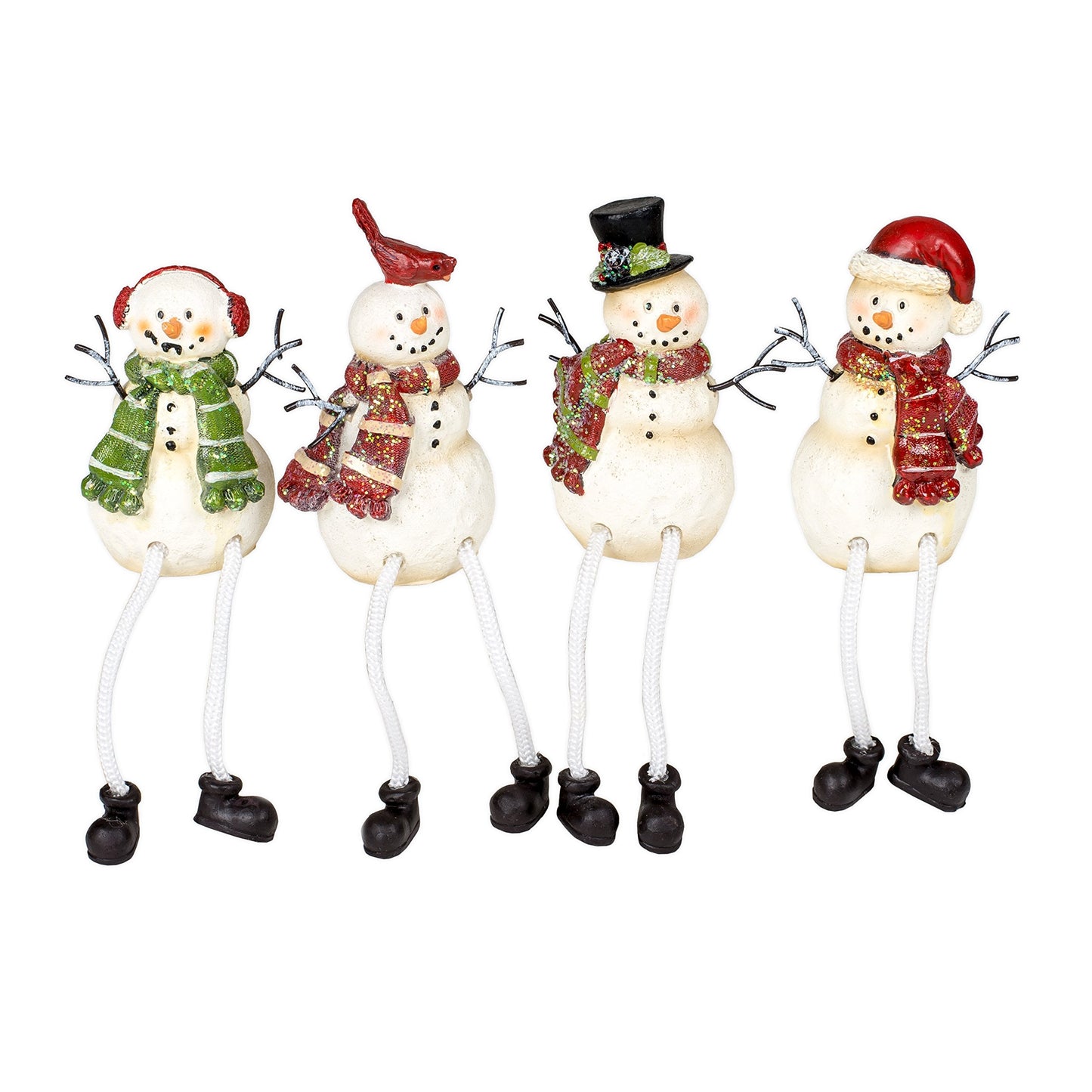 Glitter Striped Snowman 4 x 3 Resin Stone Christmas Shelf Sitter Figurines Set of 4
