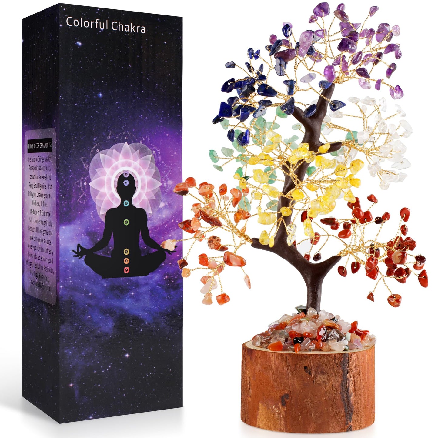 Crystal Tree of Life, Healing Crystal Trees with 280 Beads Chakra Stones, Handmade 7 Chakra Tree for Home Office Desk Crystal Decor, Good Luck Birthday Gifts for Women, Mom