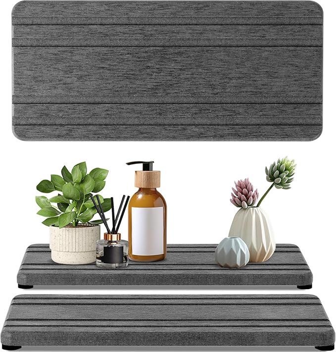 2PCS Water Absorbing Stone Tray, Quick Drying Diatomite Stone Sink Tray