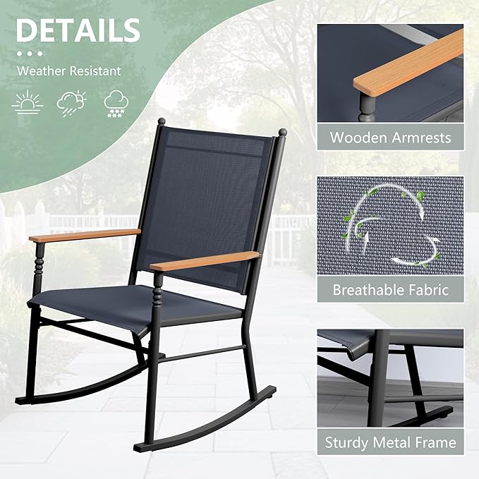 Shintenchi 2 Pcs Outdoor Rocking Chairs Set,Upgraded High Back Patio Rocking Chairs Set,Breathable Textilene Fabric Rocking Chair for Porch,Patio,Garden,Balcony,Dark Grey