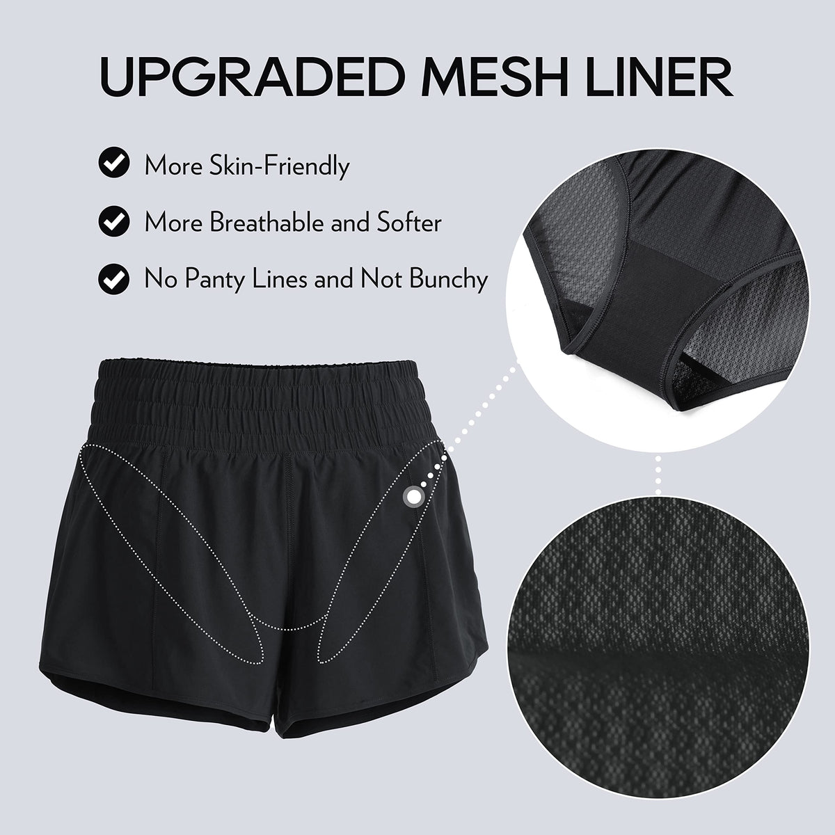CRZ YOGA High Waisted Running Shorts for Women 2.5" - Mesh Liner Quick Dry for Sport Athletic Workout with Zipper Pocket Black Medium