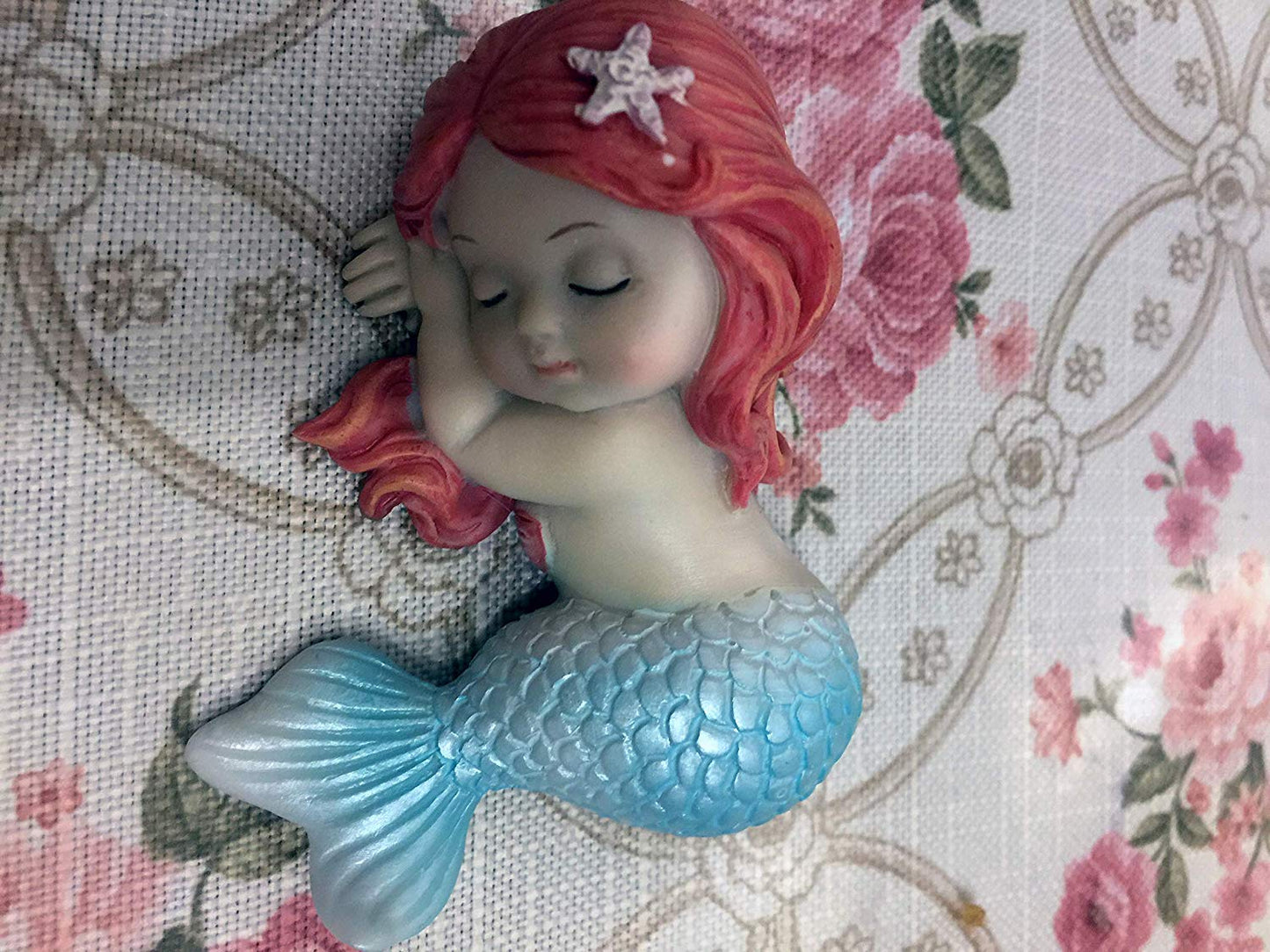 Dearjana Miniature Fairy Garden and Aquarium Decorations Resin Sleeping Little Mermaid Statue Blue
