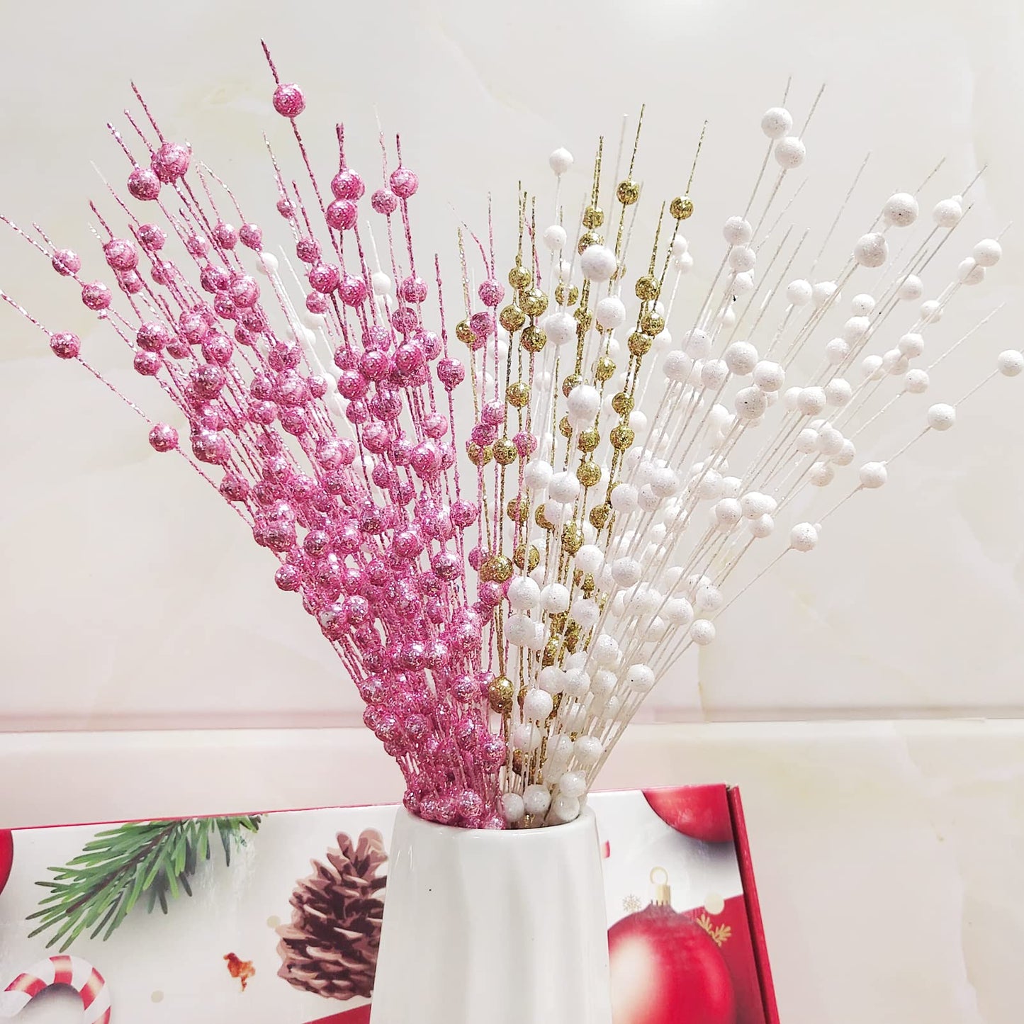 Losris Christmas Artificial Glitter Berry Stem Decorations Decorative Bead Sticks Xmas Picks Glittery Twigs Branches for Christmas Tree Wreath Gift Vase Home Decor Party Ornaments Black 24 PCS