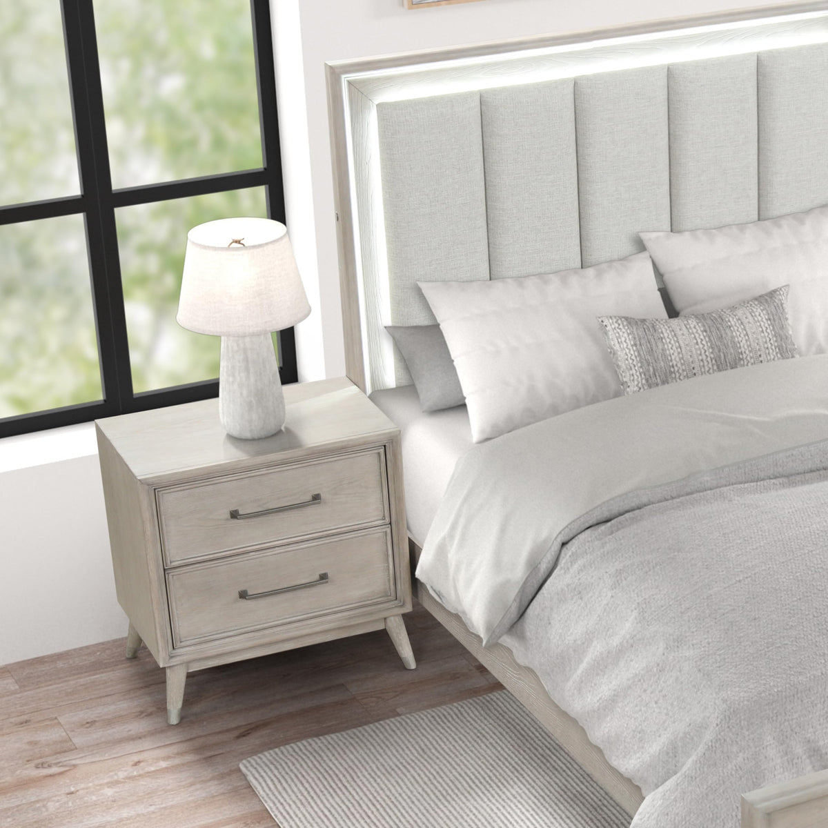 Roundhill Furniture Seluna 6-Piece Bedroom Set with Touch LED Lighting, Gray Oak Finish, King