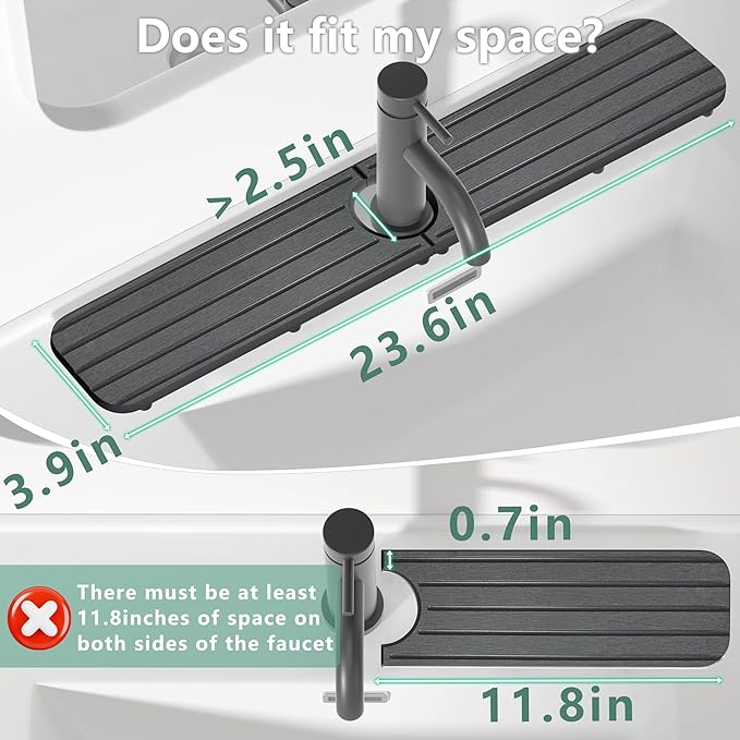 23.6inch x 4inch Kitchen Sink Faucet Mat, Water Absorbing Stone Faucet Splash