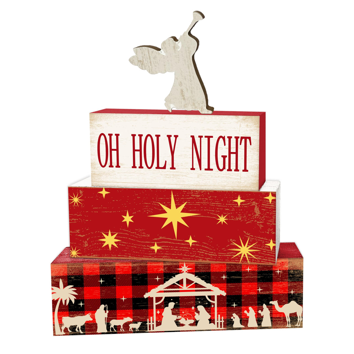 4 Pcs Angel Christmas Decor, Holy Night Table Decorations, Nativity Scene Christmas Tiered Tray Desk Decor Gifts, Wooden Christian Stack Block Signs Table Centerpiece For Farmhouse Office -A02