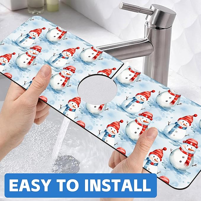 Christmas Snowman with Hat Kitchen Sink Splash Guard Mat Absorbent Fast Drying