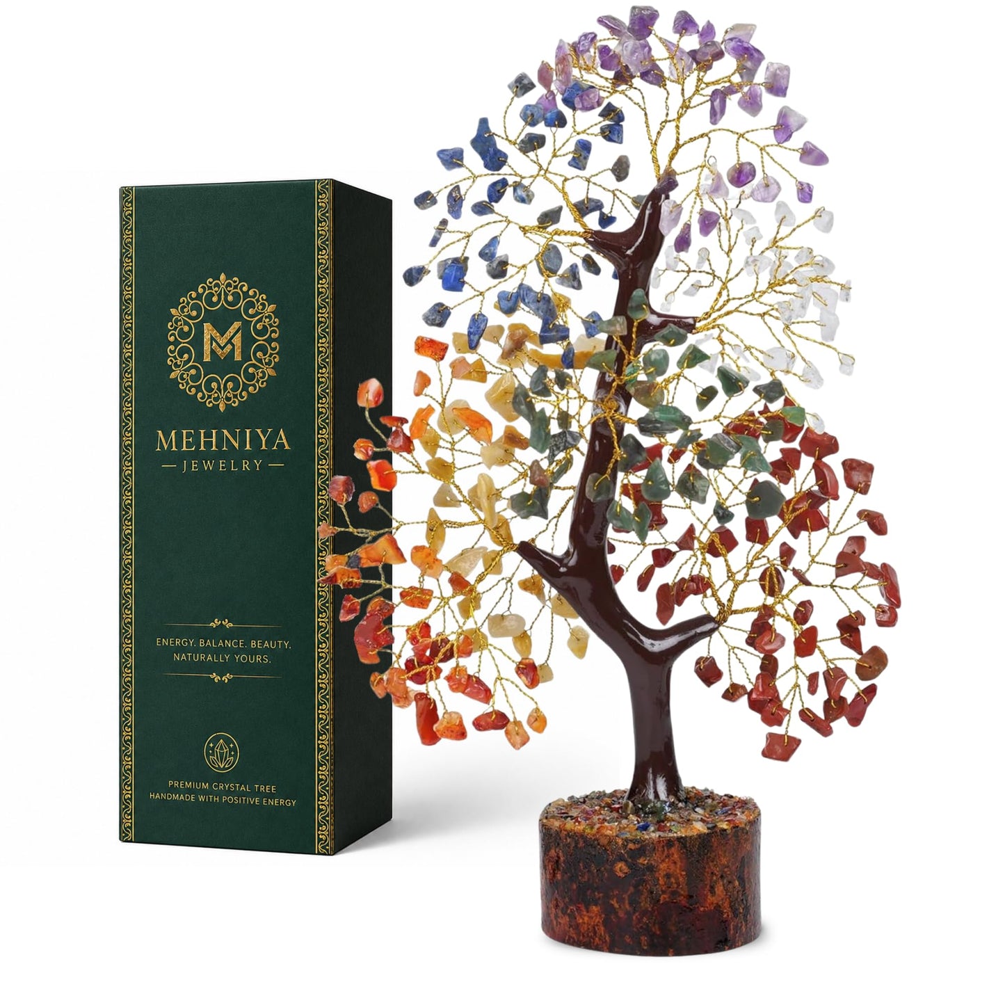 7 Chakra Tree of Life Crystal Tree - Healing Crystals for Positive Energy & Good Luck, Handmade Gemstone Tree, Birthday Gifts for Women, Mom, Sister, Home Office Desk Decor, Feng Shui Decor