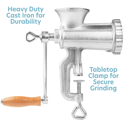 Meat Grinder with Tabletop Clamp- Cast Iron Meat Mincer and Sausage Maker Includes 3 Cutting Disks