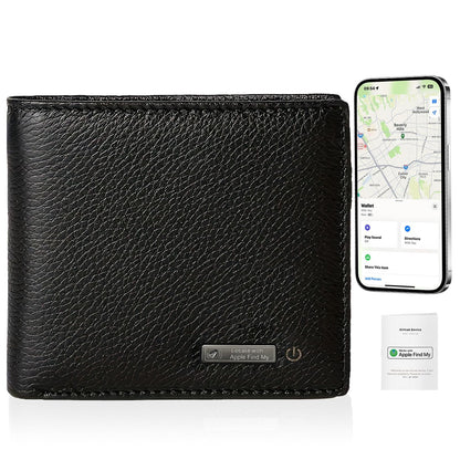 Smart Mens Wallet with Tracker, Only with Find MY APP(IOS), Front Pocket Wallets for Men, Slim Leather with 2 ID Window, Trackable Minimalist Credit Card Holder with Gift Box (Black1)