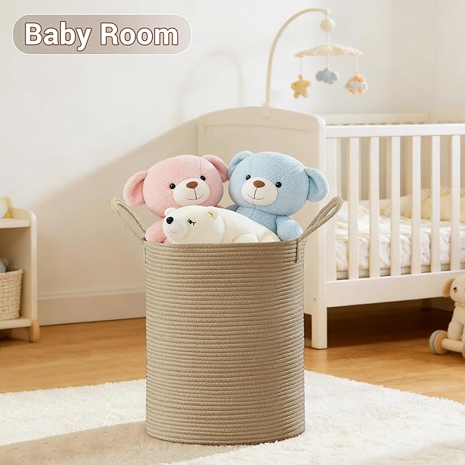 Tall Laundry Basket with Handles, 53L Portable Dirty Clothes Hamper, Boho