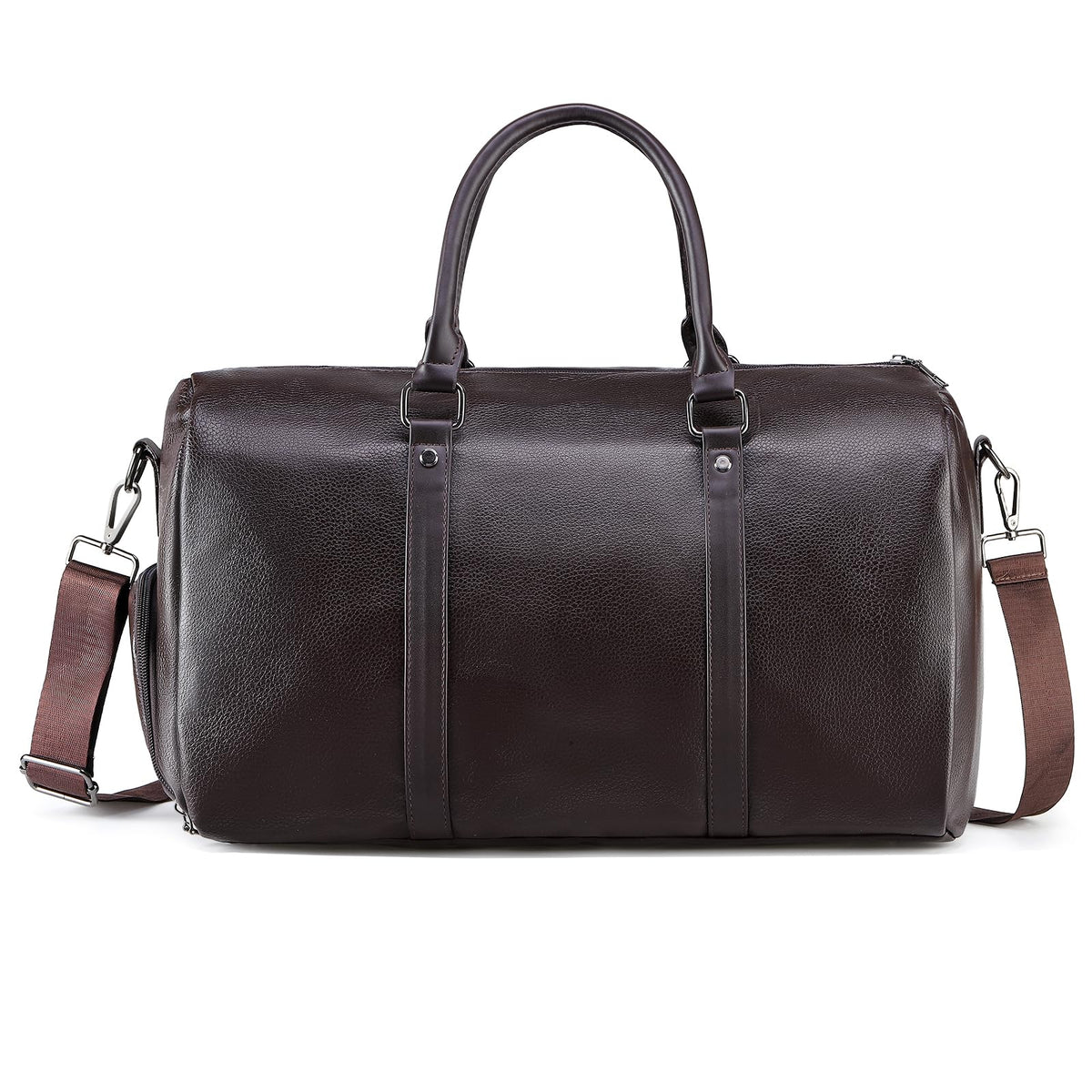 SUIKIHUM Leather Travel Duffle Bag for Men Women, Stylish Water-Repellent Overnight Bag W/Shoe Pouch for Business Sport Gym, Brown