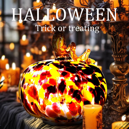 Naboher Handcrafted Glass Pumpkin with Warm LED Lights - Halloween & Thanksgiving Decor, Gift-Worthy Fall Home Decoration, 5.9-Inch Light-Up Tabletop Centerpiece (Vine Orange and Purple)