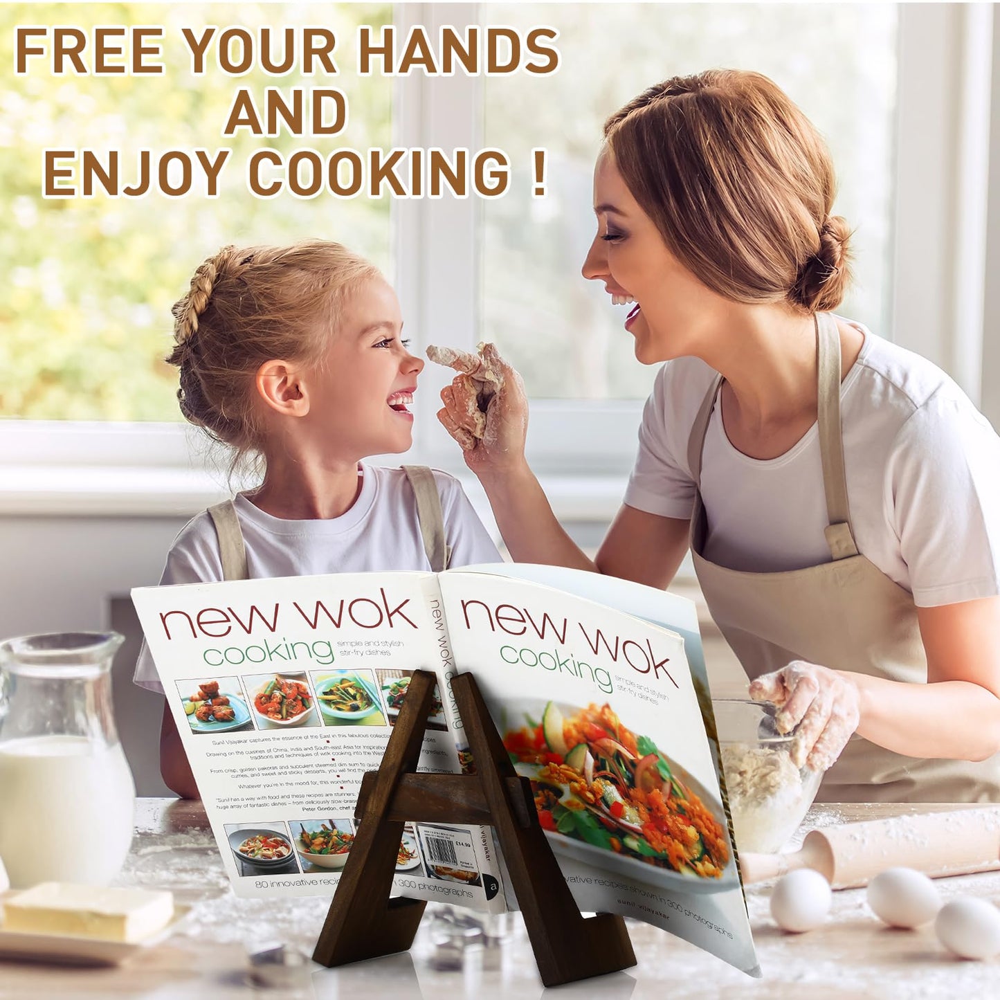 Novabright 4pcs Wood Cookbook Holders 8.7 Inch Brown Cookbook Stand Rustic Adjustable Recipe Book Holder for Kitchen Counter Thanksgiving Christmas Cooking Gifts
