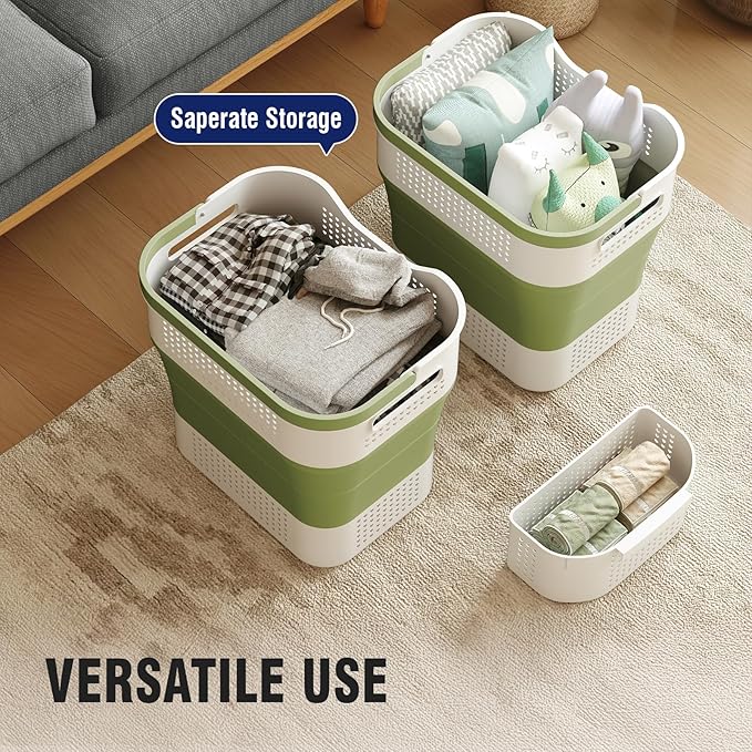 TECHMILLY Collapsible Plastic Laundry Basket Hamper
