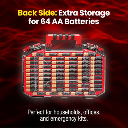 Battery Daddy Storage & Organizer Case w/Light and Tester, Stores & Protects Over 200 Batteries, Double-Sided, Clear Locking Lid, Secure Latches & Portable Handle- Black (Batteries Not Included)