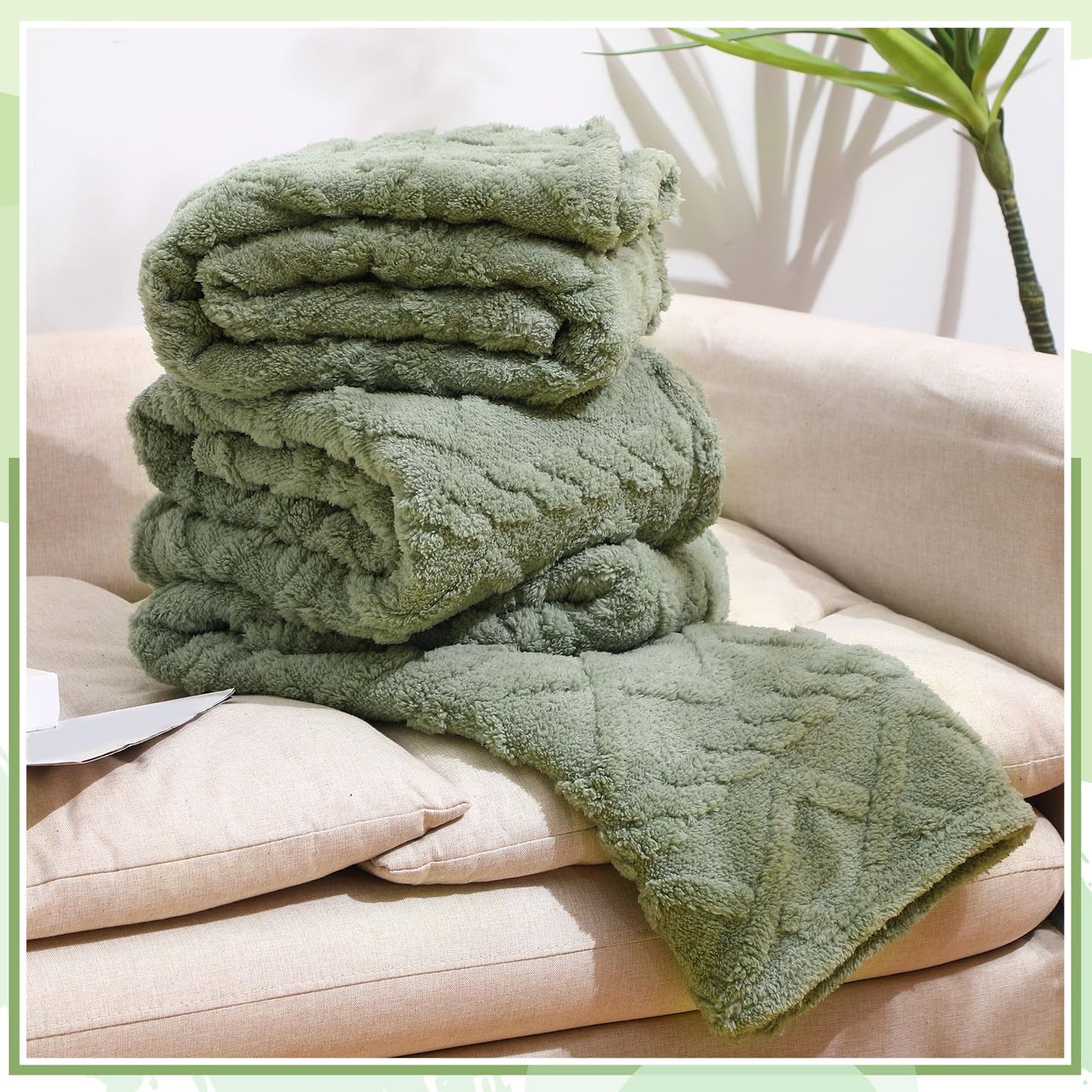 Buryeah 6 Pcs Wedding Guests Throw Blanket Bulk 50" x 60" Jacquard Argyle Throw Textured Solid Soft Throws and Blankets for Sherpa Sofa Bed Knitted Decorative(Sage Green)