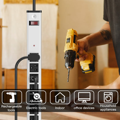 20 Outlet Heavy Duty Metal Socket Power Strip,15-Foot Long Extension Cord with Circuit Breaker. Mounting Brackets Included,Workshop/Industrial use,ETL Certified