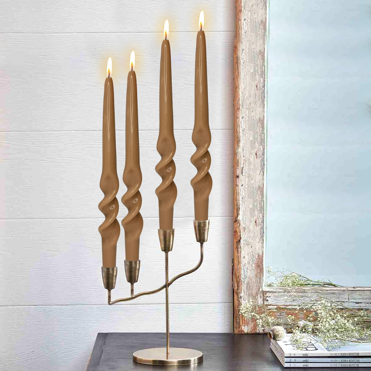 Taper Candle Spiral Candlesticks Brown Twisted Candles Long Unscented Candle Sticks Smokeless Tapered Candles for Dinner Wedding Home Table Decor Housewarming