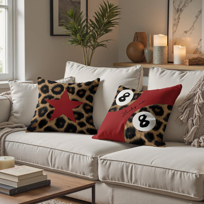 DEQSX Cheetah Leopard Lover Gifts for Women,Preppy Star Lucky 8 Ball Cheetah Leopard Print Room Decor Pillow Cover 18x18 Set of 2,Coquette Preppy Pillow Covers for Girls Room Dorm Apartment Decor（03）