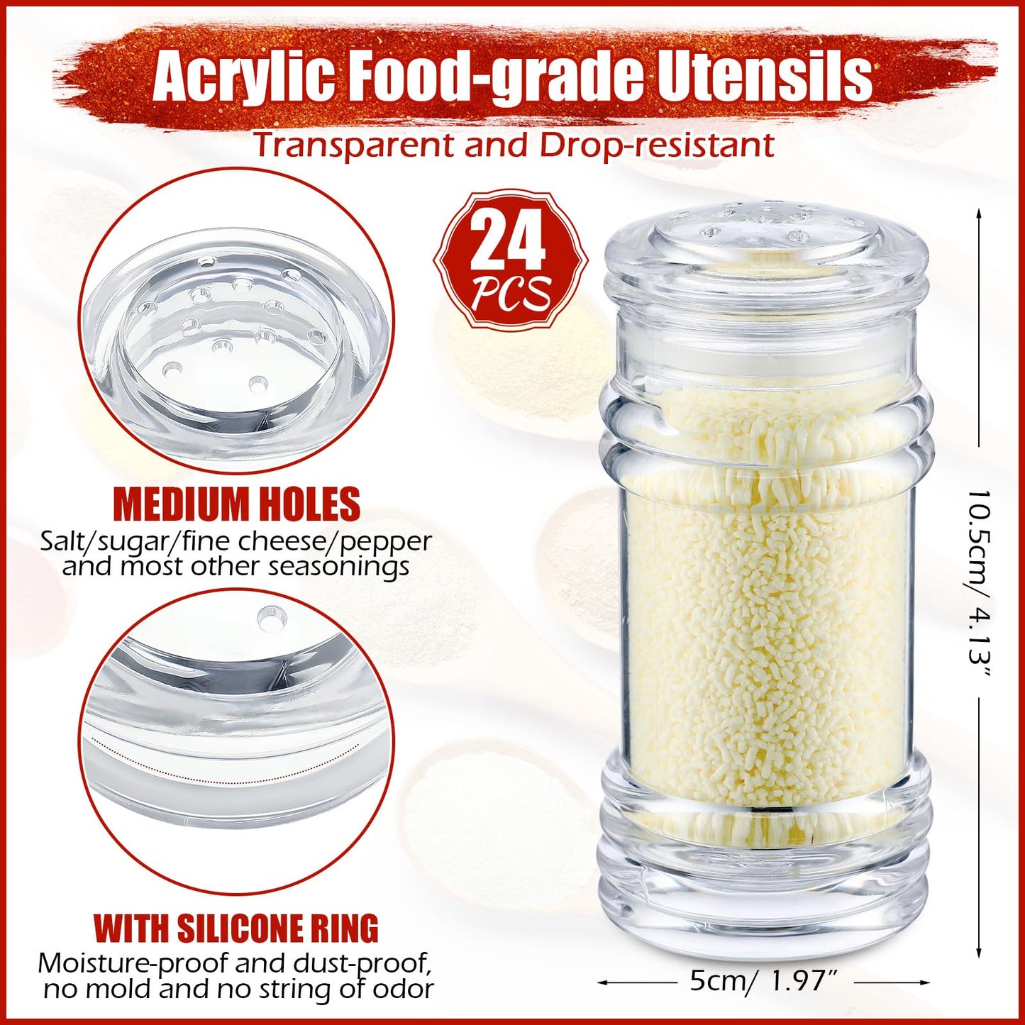 FoldTier 24 Pcs Plastic Salt and Pepper Shakers Bulk Spices Shakers with Perforated Lid Seasonings Containers Clear Empty Salt Bottles for Home Restaurant Kitchen(White,4 oz)