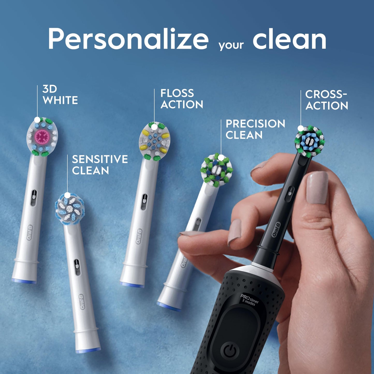 Oral-B Vitality Pro Electric Toothbrushes Adults, Oral B Electric Toothbrush, 1 Handle, 2 Toothbrush Heads, 3 Brushing Modes Including Sensitive Plus, Rechargeable Toothbrush, 2 Pin UK Plug, Blue