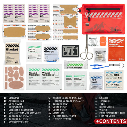 RHINO RESCUE Small First Aid Kit Ultralight Waterproof Medical Kit for Hiking, Backpacking, Cycling, Travel, Vehicles, 114pc